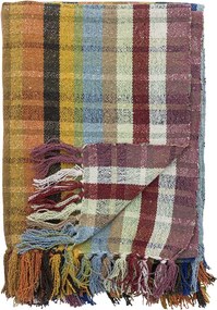 Pătură din bumbac reciclat, multicolor, cu model în carouri și franjuri multicolore, 160x130 cm, „Elmy"