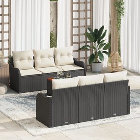 Set de Canapea de Grădină vidaXL cu Perne Ratan Negru Poliratan Acacia