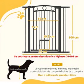 PawHut Poartă Reglabilă pentru Câini 76-104 cm, Înălțime 106 cm, cu 2 Extensii, Albă | Aosom Romania