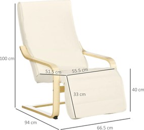 HOMCOM Fotoliu Relax cu Suport pentru Picioare Reglabil în 5 Nivele și Tetieră, 66,5x94x100 cm, Crem | Aosom Romania