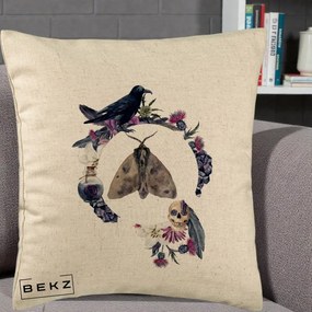 Perna Decorativa Gothic Wreath Corb Moliu Craniu, 40x40 cm, Bej, Husa Detasabila, Perna Inclusa, BEKZ®