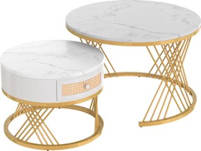 Măsuță de Cafea Rotundă 2 în 1 din MDF, Alb+Auriu | Aosom România