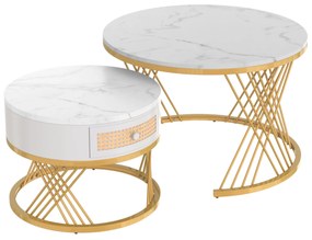 Măsuță de Cafea Rotundă 2 în 1 din MDF, Alb+Auriu | Aosom România