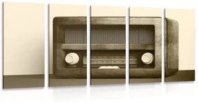 Tablou 5-piese retro radio în design sepia