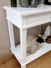 Consola alba, din lemn masiv, cu 2 sertare, aspect rustic, Marseille