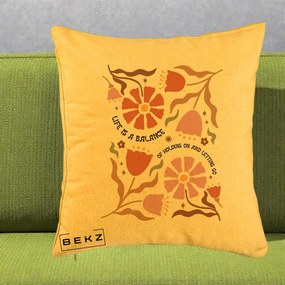 Perna Decorativa Life is a Balance Floral, 40x40 cm, Galben, Husa Detasabila, Perna Inclusa, BEKZ®