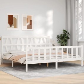 3192512 vidaXL Cadru pat cu tăblie 200x200 cm, alb, lemn masiv
