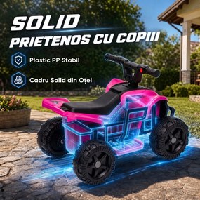 AIYAPLAY ATV Electric pentru Copii 18-48 Luni, 6V, 2 km/h, Sarcină 25 kg, Fuchsia | Aosom Romania