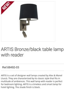 Aplica cu reader LED stil clasic design elegant ARTIS bronz/negru