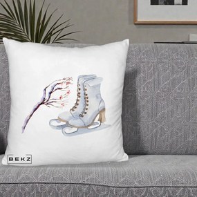 Perna Decorativa Patine cu Ramuri Inzapezite, 40x40 cm, Alb Pufos, Husa Detasabila, Perna Inclusa, BEKZ®