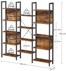 Biblioteca TAYLOR 14 rafturi 166x158 cm, rustic maro