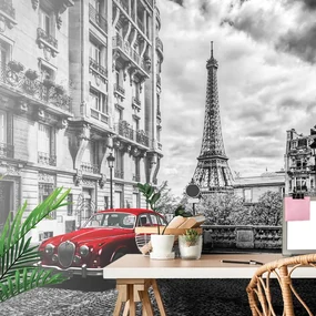 Fototapet mașină retro roșie în Paris