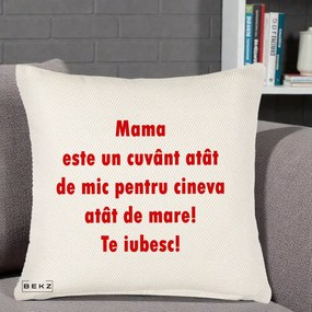 Cadou pentru Mama - Perna Personalizata Mama Cuvant Mic, 40x40 cm, Crem Reliefat, Husa Detasabila, Perna Inclusa, BEKZ®