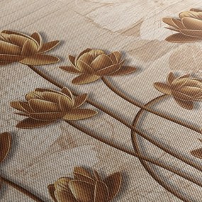 Tablou cu abstracția florilor - maro (cu ceas) (90x30 cm)