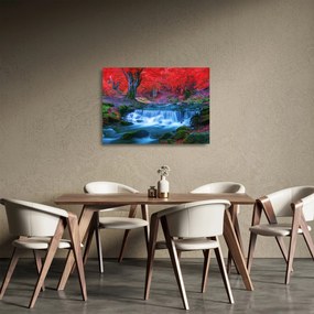 Tablou pe sticlă - Cascada în pădurea roșie (70x50 cm)