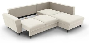 Colțar bej extensibil, cu spațiu de depozitare cu tapițerie din catifea (cu colț pe partea dreaptă-în formă de ”L”) Kyoto – Cosmopolitan Design