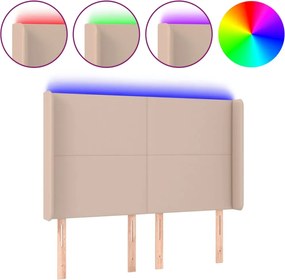 vidaXL Tăblie de pat cu LED, cappuccino, 147x16x118/128 cm, piele eco