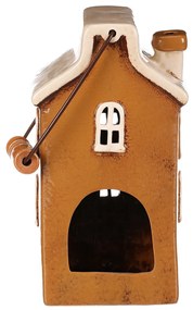 Suport de lumânare Casa cu mâner, maro, ceramică, 13 x 10 x 37 cm