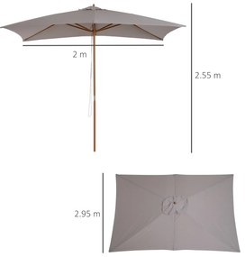 Outsunny Umbrelă de Grădină 2x3m Parasolar Impermeabil din Lemn Lacuit cu Copertină Detașabilă Gri | Aosom Romania