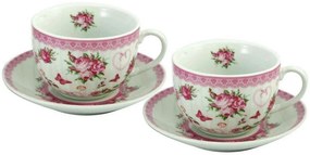 Set cadou căni de cafea, cu farfurioară, Trandafir, 250 ml, 2 buc.