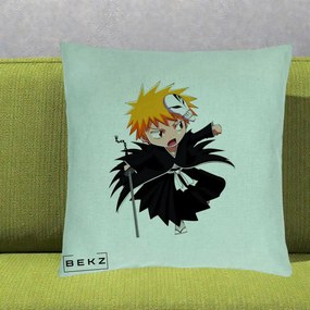 Perna Personalizata Bleach Ichigo Chibi cu Masca, 40x40 cm, Verde Menta, Husa Detasabila, Perna Inclusa, BEKZ®