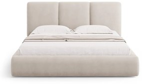 Pat matrimonial bej tapițat cu spațiu de depozitare și somieră 180x200 cm Brody – Mazzini Beds