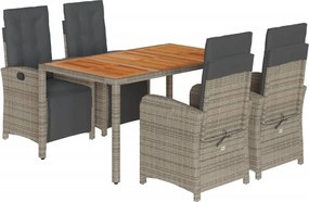 vidaXL Set mobilier de grădină cu perne, 5 piese, gri, poliratan