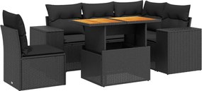 vidaXL Set mobilier de grădină cu perne, 6 piese, negru, poliratan