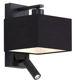 Lampa de perete moderna neagra patrata cu lampa de citit - Puglia