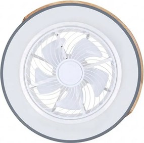Brilagi - Corp de iluminat LED dimabil cu ventilator, 38 W, 230 V, Ø50 cm, gri/stejar + telecomandă