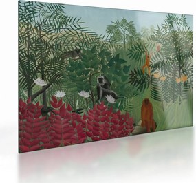 Tablou pe sticlă - Henri Rousseau, Tropical Forest with Monkeys, reproducere (70x50 cm)
