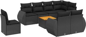 vidaXL Set mobilier de grădină cu perne, 9 piese, negru, poliratan