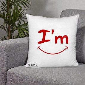 Perna Decorativa I'm Happy Smile, 40x40 cm, Alb Pufos, Husa Detasabila, Perna Inclusa, BEKZ®