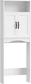 HOMCOM Dulap peste WC Mobilier de baie cu 2 uși cu închidere silențioasă Raft deschis 64x21x173,5 cm Alb | Aosom Romania