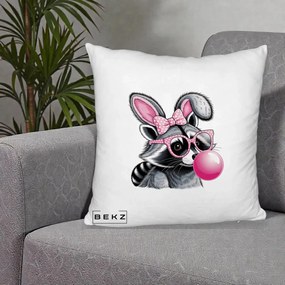 Perna Decorativa Raton cu Urechi de Iepure si Guma de Mestecat, 40x40 cm, Alb Pufos, Husa Detasabila, Perna Inclusa, BEKZ®