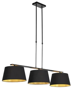 Lampă suspendată cu abajururi din bumbac negru și auriu 32cm - Combi 3 Deluxe