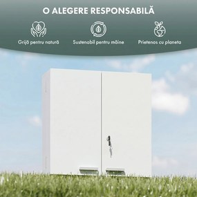 HOMCOM Dulap Medicamente de Perete cu Cheie, 3 Rafturi Interne și 8 Suporturi pentru Sticle, Dulap din MDF și Metal, pentru Bucătărie, Hol, Living, 53x20x53 cm, Alb | Aosom Romania