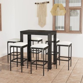 3064784 vidaXL Set mobilier bar de grădină cu perne, 7 piese, negru, poliratan