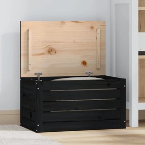 823618 vidaXL Cutie de depozitare, negru, 59,5x36,5x33 cm, lemn masiv de pin