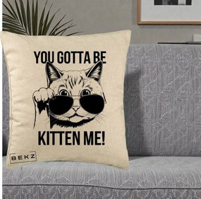 Perna Decorativa You Gotta Be Kitten Me!, 40x40 cm, Bej, Husa Detasabila, Perna Inclusa, BEKZ®