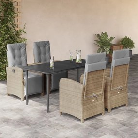 vidaXL Set mobilier de grădină cu perne, 5 piese, bej, poliratan