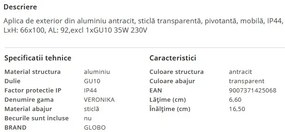 Aplica exterior moderna cu spot pivotant IP44 VERONIKA