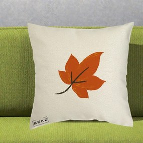 Perna Decorativa Frunza de Toamna Portocalie, 40x40 cm, Ecru, Husa Detasabila, Perna Inclusa, BEKZ®