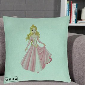 Perna Decorativa Printesa Aurora Rochie Roz, 40x40 cm, Verde Menta, Husa Detasabila, Perna Inclusa, BEKZ®