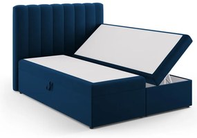 Pat boxspring albastru închis cu spațiu de depozitare 160x200 cm Gina – Milo Casa