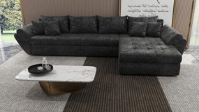 Colțar extensibil dumonde cu ladă de depozitare si sezut confortabil din spuma high-density, Loana XL Euphoria Negru II 335x185 cm