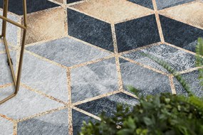ANDRE 1171 covor lavabil cub, geometric anti-alunecare - negru / aur - SECUNDAR-COTATI PRODUSUL