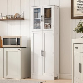 HOMCOM Dulap Baie 170 cm, Depozitare Independentă cu Uși din Sticlă și Rafturi Reglabile, Alb | Aosom Romania