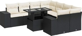 vidaXL Set mobilier de grădină cu perne, 9 piese, negru, poliratan