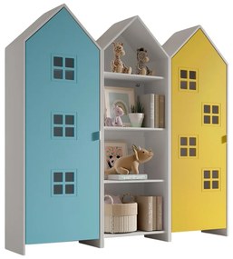 Set 3 dulapuri pentru copii Casami tip colibă de plajă – 1 deschis, 1 cu ușă Galben Strălucitor și 1 cu ușă Albastru – Vipack